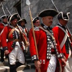 British soldiers post the guard during the Changing of the Flags