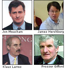 Images of Jon Meacham, James Hershberg, Klaus Larres and Prosser Gifford