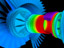 Computational fluid dynamics-generated simulation of a GE-90 aircraft engine.