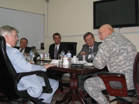 Secretary Leavitt meeting with U.S. Ambassador Ryan Crocker and General Raymond T. Odierno