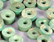 (photo) Turquoise beads from the Chaco Culture collection.