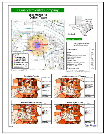 Figure 1. Site location and 1990 demographic statistics, former W.R. Grace/Texas Vermiculite