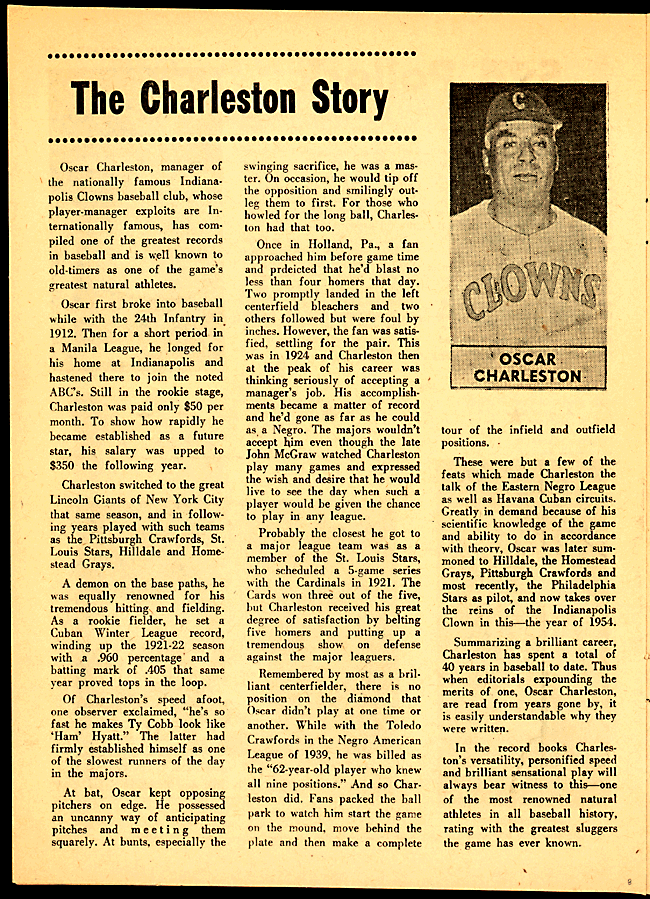 Baseball Game Program for Kansas City Monarchs and Indianapolis Clowns, 1954