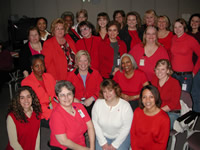 Photo of a group of NIOSH Cincinnati female employees wearing red