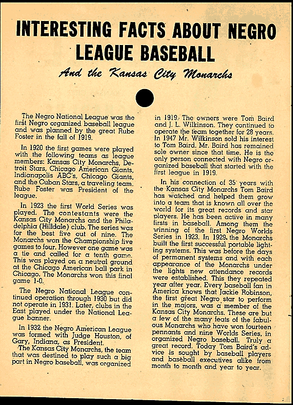 Baseball Game Program for Kansas City Monarchs and Indianapolis Clowns, 1954