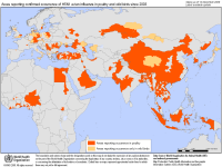 World : Areas reporting confirmed occurrence of H5N1 avian influenza in poultry and wild birds since 2003, status as of 15.12.2008 (latest available update)