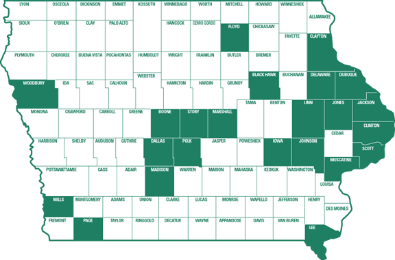 Shaded counties in Iowa reported Japanese beetles.