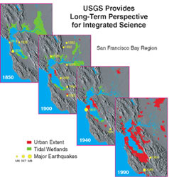 Thumbnail image showing the changes in tidal wetlands of the San Francisco Bay Area as the urban extent changed from 1900 to 1990