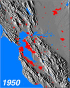 Urban extent in the San Francisco Bay Area in the year 1950