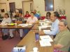 Members of the committee to revise the Chamorro -English dictionary, led by Dr. Rita Hocog, right, listen to Dr. Sandy Chung from the University of California Santa Cruz during a teleconference yesterday at Room 5 Building N of the Northern Marianas College.  (Nazario Rodriguez Jr.)