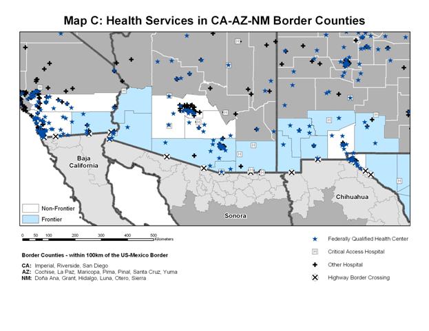 Map C: Health Services in Ca - AZ- NM Border Counties