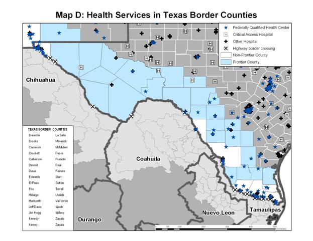 Map D: Health Services in Texas Border Counties