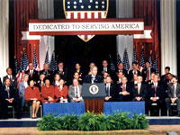 President Bush speaks to the Executive Service.