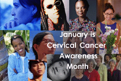January is Cervical Cancer Awareness Month. Collage of Women of different race/ethnicity.