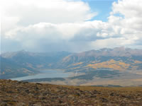 Great panorama of fall color including (from left to right) La Plata Peak, Twin Lakes Reservoir, Mt. Elbert forebay and Mt. Elbert in the Leadville Ranger District, San Isabel National Forest.  The photo was taken by Cindy Dean on 09/28/2008.