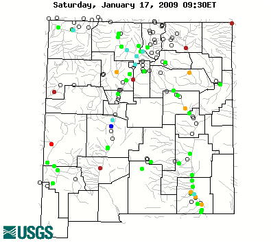 Current streamflow conditions in New Mexico; click to go to a live map.