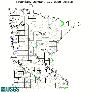 Current streamflow conditions in Minnesota; click to go to a live map.