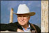 Vice President Dick Cheney looks out into the Wyoming countryside after horseback riding in Jackson.