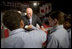 Vice President Dick Cheney greets U.S. troops Wednesday, Feb. 21, 2007, after his speech aboard the aircraft carrier USS Kitty Hawk at Yokosuka Naval Base in Japan.