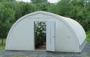 Front of greenhouse with door open