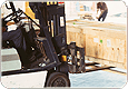 Forklift lifting freight package