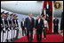 President George W. Bush and Mrs. Laura Bush are welcomed on their arrival Tuesday, Aug. 5, 2008 to Seoul Airbase, outside Seoul, South Korea, by Korean Minister of Foreign Affairs and Trade Yu Myung-hwan.