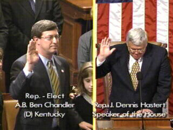 Congressman Chandler being sworn in.