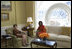 Mrs. Laura Bush and Mrs. Michelle Obama sit in the private residence of the White House Monday, Nov. 10, 2008, after the President-elect and Mrs. Obama arrived for a visit.