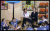 Mrs. Laura Bush speaks with students in the Lough View Integrated Primary School's Gym in Belfast, Northern Ireland, June 16, 2008.