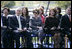 Mrs. Laura Bush and Mrs. Maria Basescu, spouse of Romania's President Traian Basescu, break out in laughter at remarks made Wednesday, April 2, 2008, during a joint press availability with their husbands at the Protocol Villas Neptun-Olimp in Neptun, Romania.