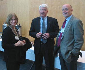 From left to right, UMDNJ-School of Public Health Dean and Professor Audrey Gotsch, Dr.Ph., Landrigan, MD, and NIEHS Acting Deputy Director William Suk, Ph.D., are shown during a break in the workshop’s proceedings.