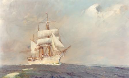 A photo of a painting of the Revenue Cutter Bear on the Bering Sea