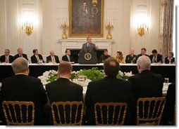 President George W. Bush addresses a meeting of the National Governors Association, Monday, Feb. 27, 2006, in the State Dining Room of the White House. President Bush told the governors that by working together we have got a chance to achieve some big things for the country.  White House photo by Paul Morse