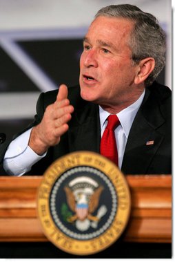 President George W. Bush speaks during a panel on American competitiveness at Intel Corporation Friday, Feb. 3, 2006, in Rio Rancho, N.M.  White House photo by Eric Draper