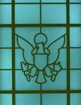 Outline of eagle in etched-glass ceiling of Eccles Building atrium