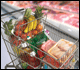 Grocery cart; raw meats separated from produce