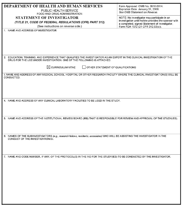 Statement of Investigator form