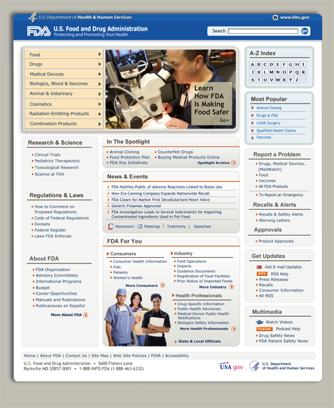 FDA's new home page