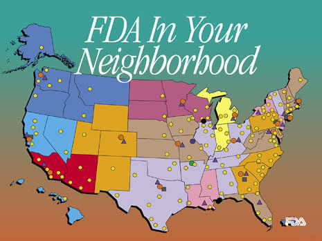 Slide with picture of a map of the United States and the words: FDA In Your Neighborhood.