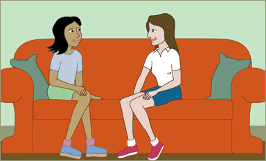 girl talking another girl with good listening skills on a couch