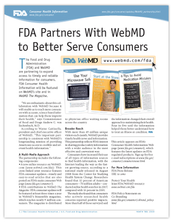 image of printer-friendly PDF version of this article, including small samples of FDA Consumer Updates about safe microwave use, tips for avoiding foodborne illness, and tips for avoiding medication errors.