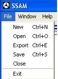 Figure 18. Screen Capture. SSAM Screen--File Menu. This is a partial SSAM menu screen shot, showing the options of the File menu. 