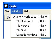 Figure 19. Screen Capture. SSAM Screen--Window Menu. This is a partial SSAM menu screen shot, showing the options of the Window menu. 