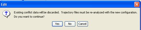 Figure 81. Screen Capture. SSAM Screen--Confirm Delete Message. This message informs the user that existing conflict data will be discarded. The user must click Yes, No, or Cancel to continue.