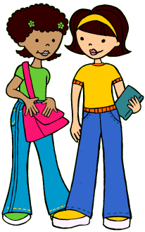 Katie and Tracy holding school books
