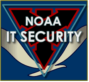 Graphic with inverted triangle and arrows pointing to each angle, and words NOAA IT Security