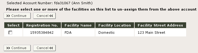 FFRM Select registrations to unassign from an account