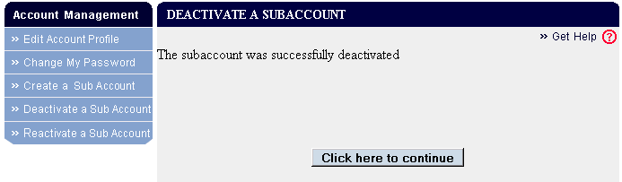 Account deactivation successful