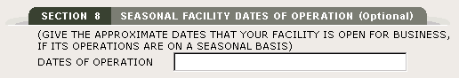 FFRM Section 8: Seasonal facility dates of operation