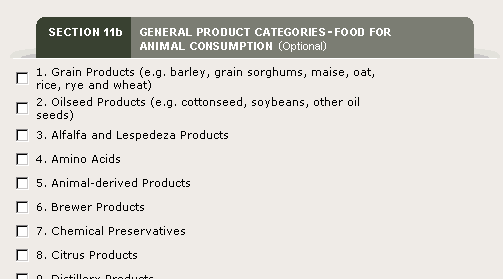 FFRM Section 11a: General Product Categories - Food for Animal Consumption